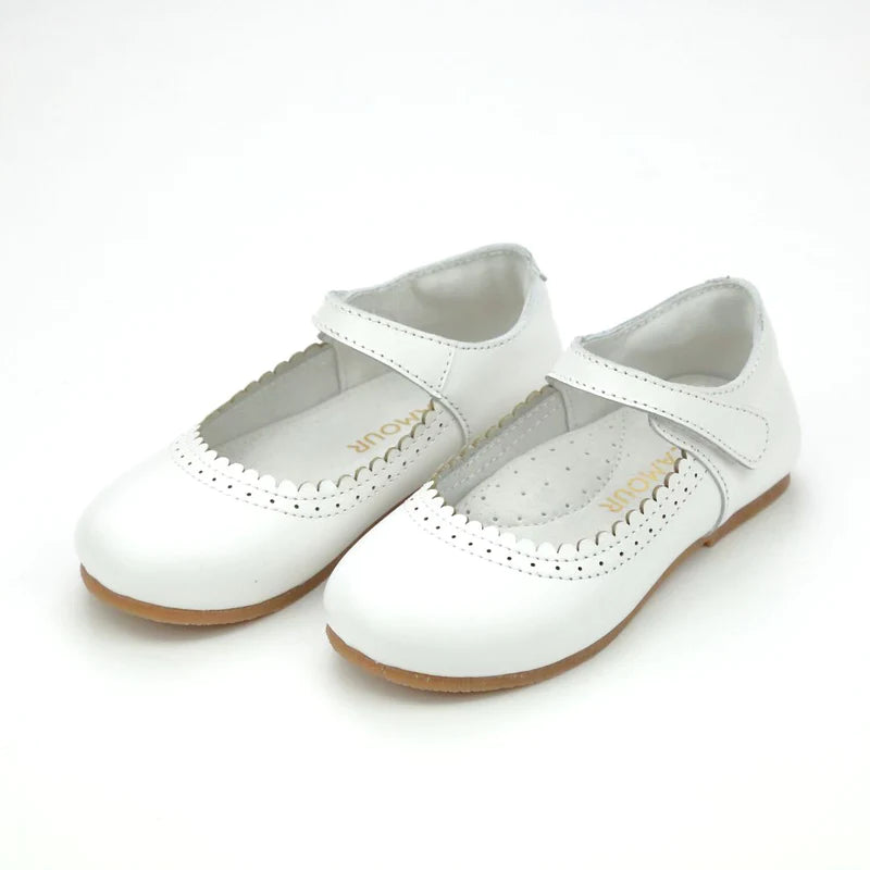 LUCILLE SCALLOPED LEATHER MARY JANE WHITE