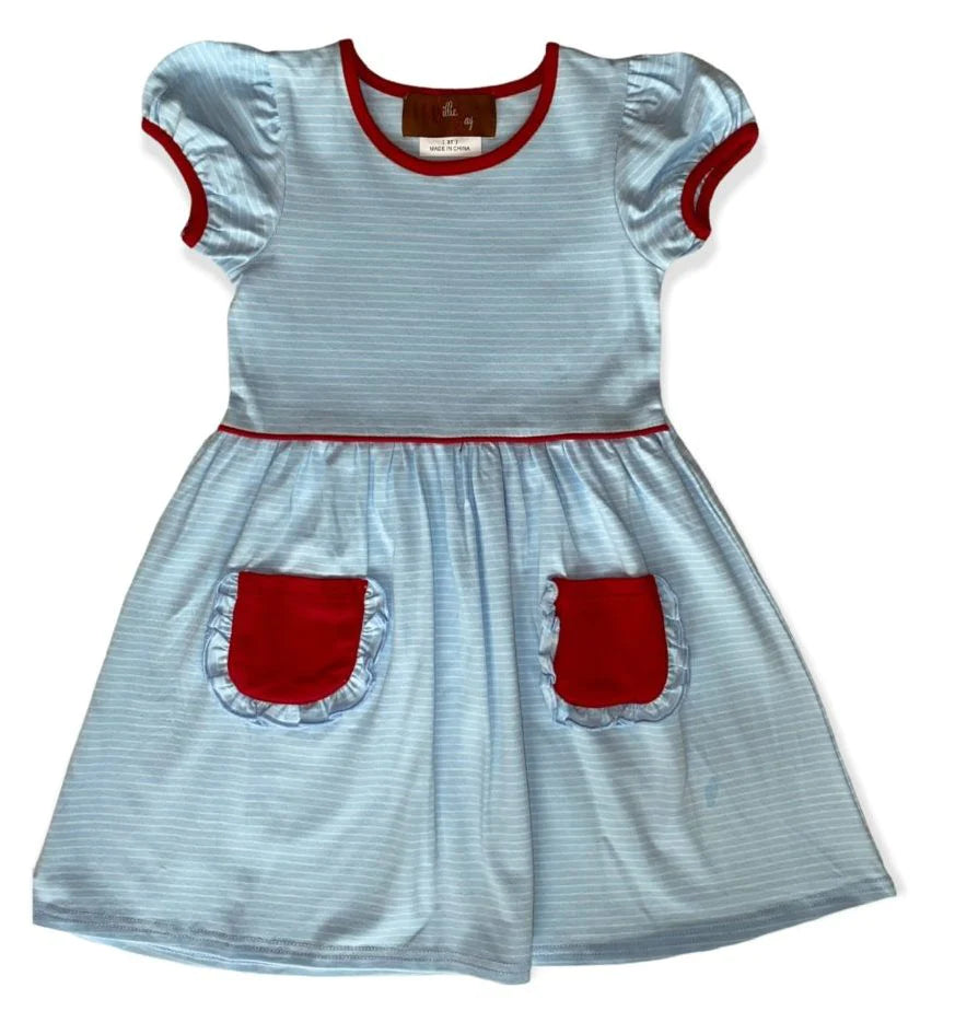REAGAN POCKET DRESS BLUE STRIPE
