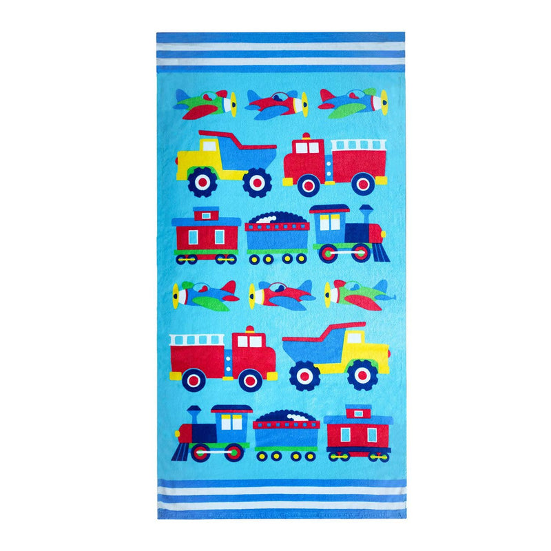 Trains, Planes and Trucks Cotton Beach Towel