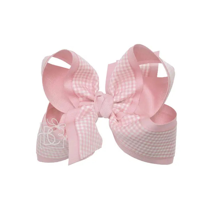 LIGHT PINK GINGHAM LAYERED 5.5 INCH BOW