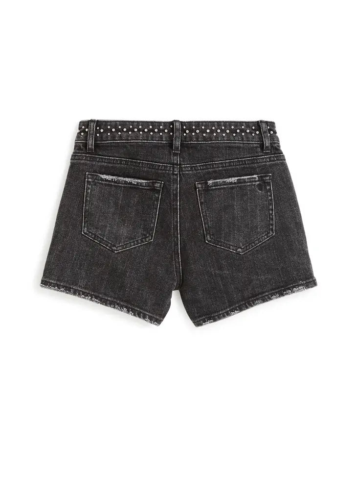 TWEEN BLACK STUDDED HIGH RISHE BLACK DENIM SHORTS