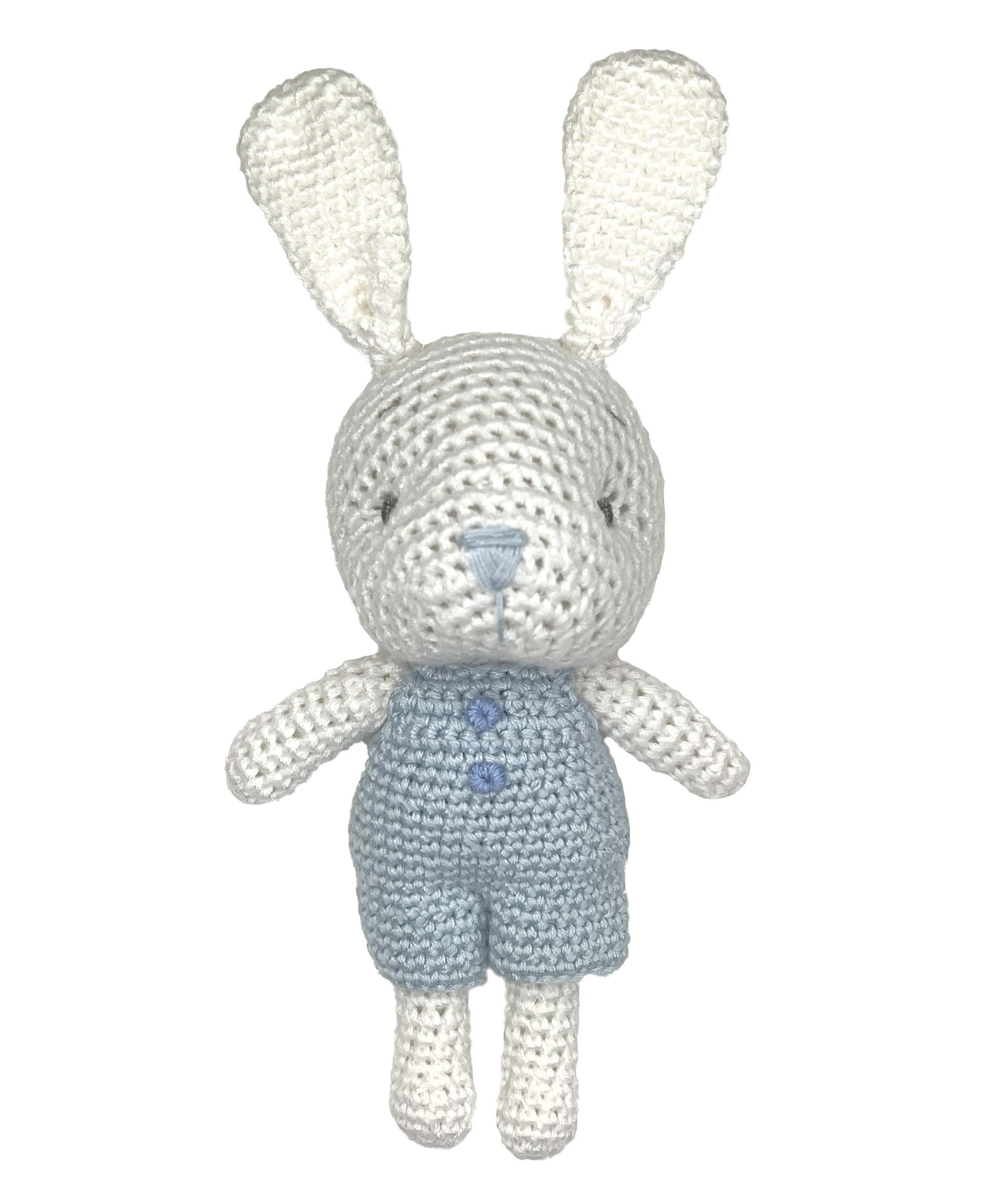 BLUE BUNNY BAMBOO CROCHET RATTLE