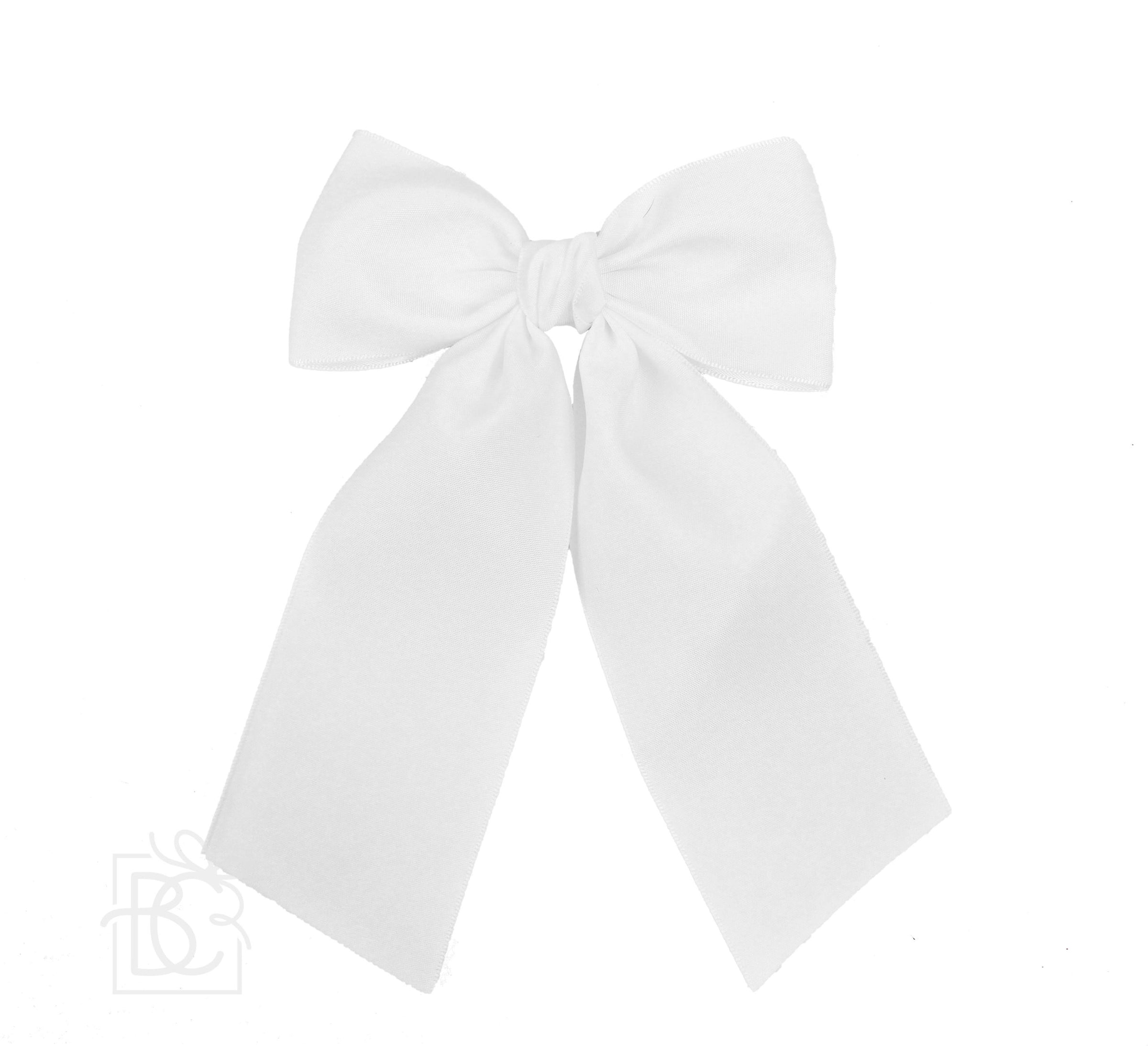 WHITE OPAQUE SATIN 4.5 INCH BOW WITH TAILS