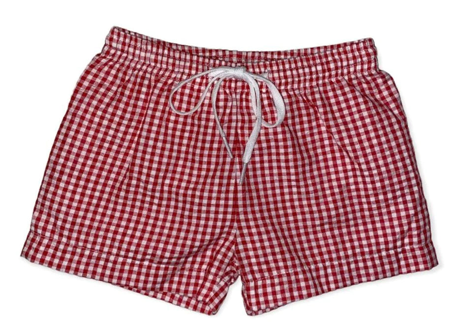 RED GINGHAM BOYS SWIM TRUNK
