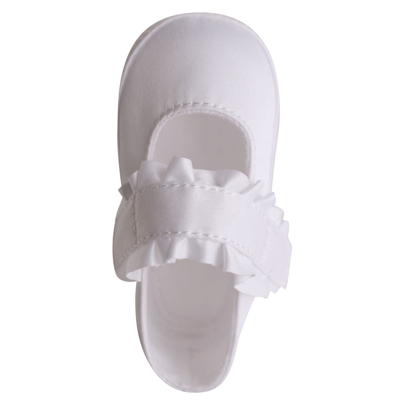 KARA SATIN RUFFLED STRAP MONOGRAMMABLE BABY SHOE