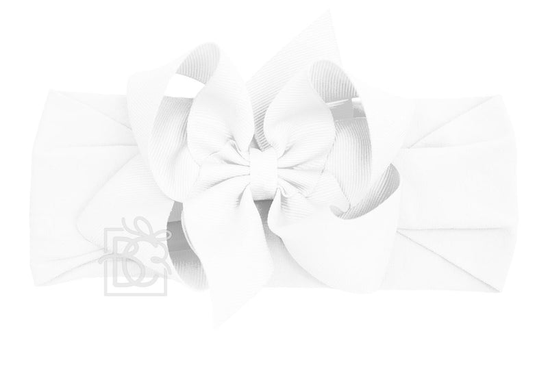 WHITE PANTYHOSE HEADBAND WITH 4.5 INCH BOW ATTACHED