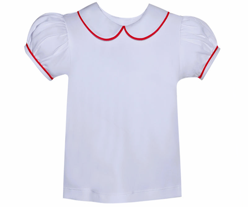 GIRLS KNIT SHIRT WITH RED PIPING