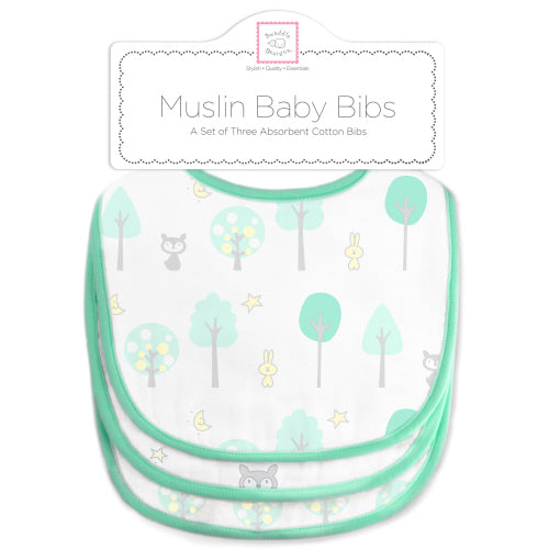 Green Woodland Muslin Baby Bibs - Classic Collection (Set of 3), SeaCrystal