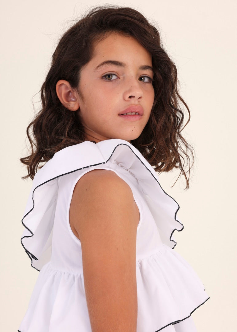 TWEEN ASSYMETRICAL RUFFLE COTTON BLOUSE