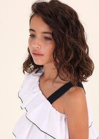 TWEEN ASSYMETRICAL RUFFLE COTTON BLOUSE