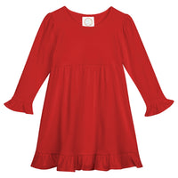 Girls Long Sleeve Empire Waist Ruffle Dress (Multiple Colors)