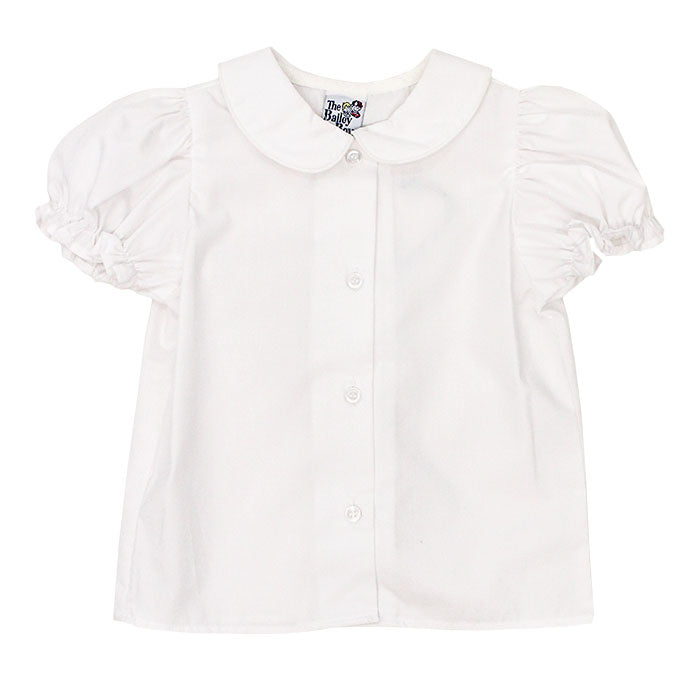 Girls Short Sleeve Piped Button Front Shirt-White