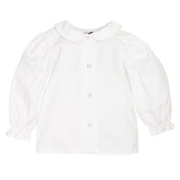 Girls Long Sleeve Piped Button Front Shirt-White