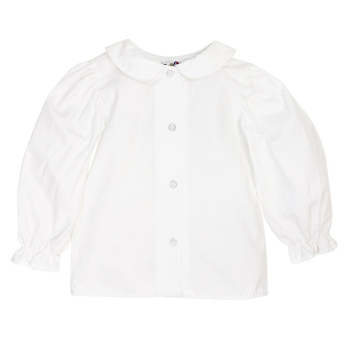 Girls Long Sleeve Piped Button Front Shirt-White