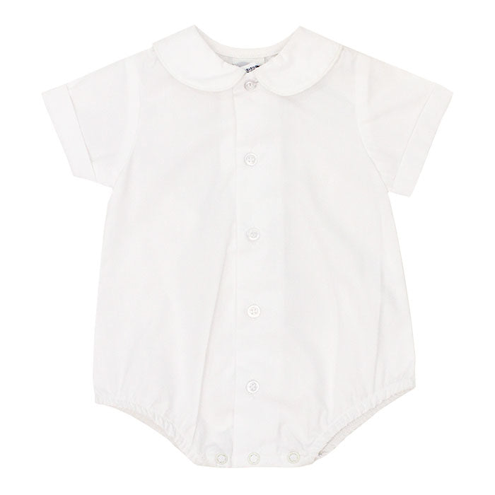 Boys Short Sleeve Piped Button Front Onesie-White