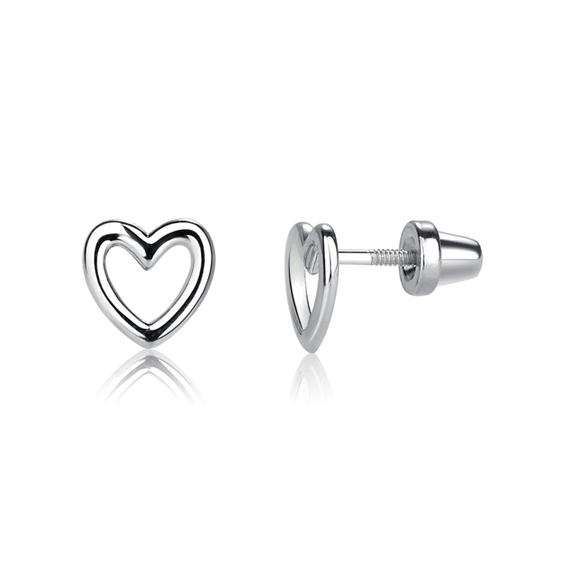 STERLING SILVER SCREW BACK HOLLOW HEART EARRINGS