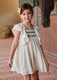 EMBROIDERED MOTIF RUFFLED DRESS