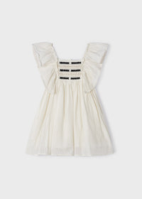 EMBROIDERED MOTIF RUFFLED DRESS