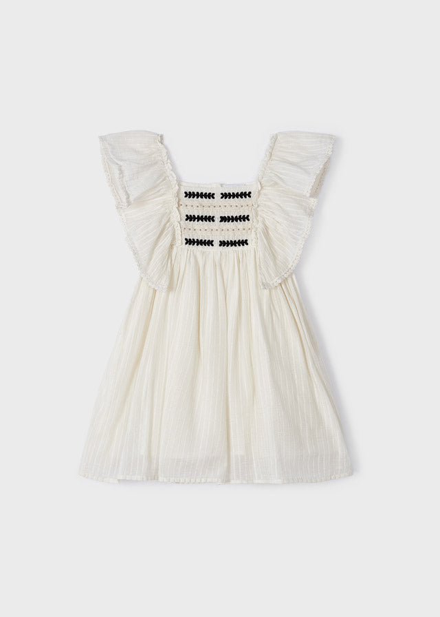 EMBROIDERED MOTIF RUFFLED DRESS