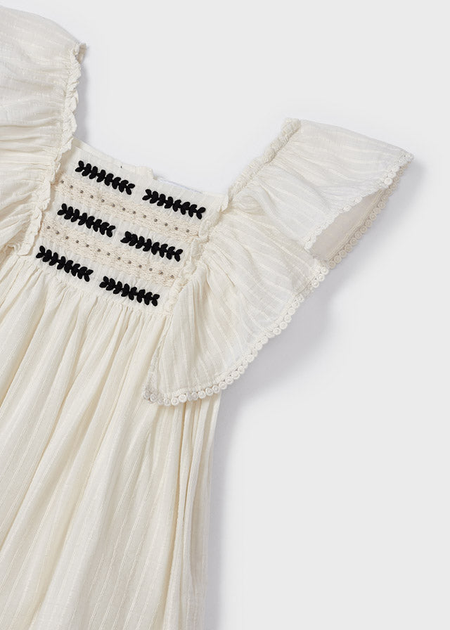 EMBROIDERED MOTIF RUFFLED DRESS