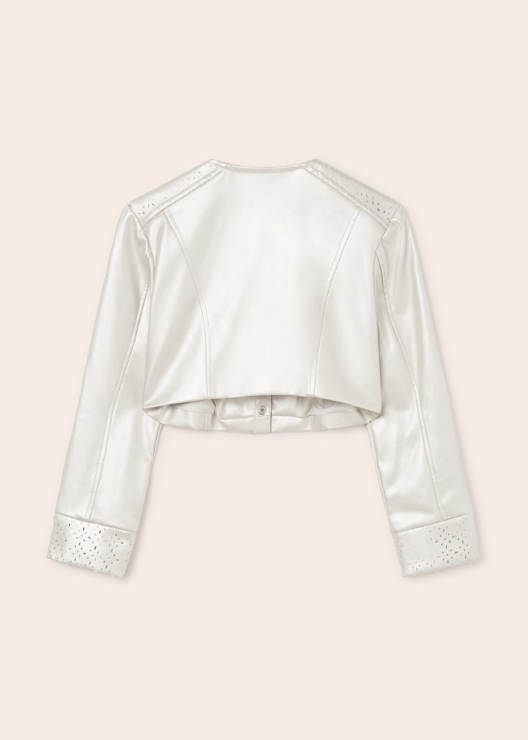 TWEEN EYELET MOTIF LEATHERETTE  JACKET