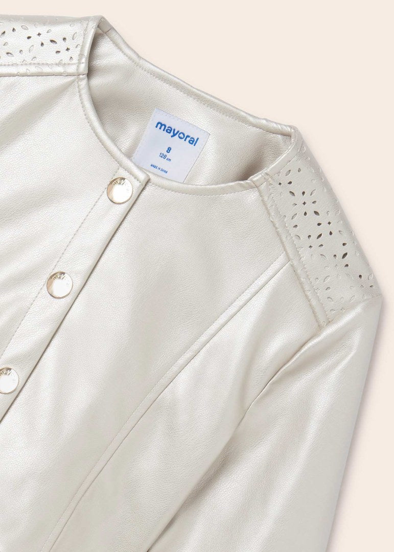 TWEEN EYELET MOTIF LEATHERETTE  JACKET
