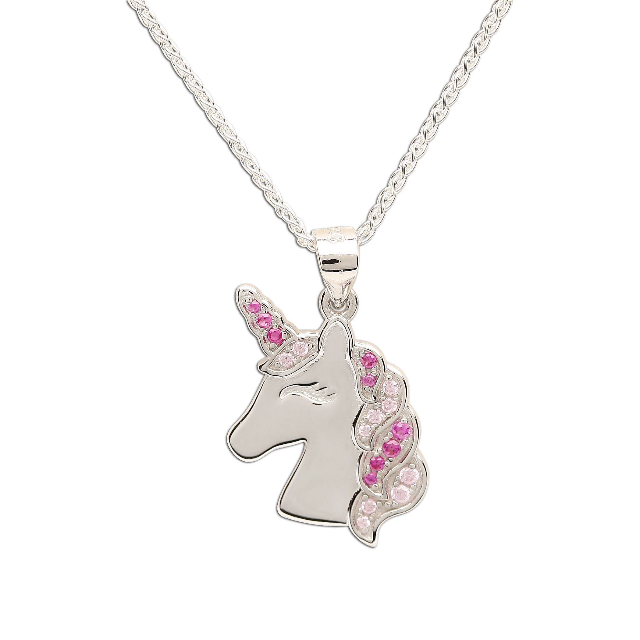 STERLING SILVER GIRLS PINK UNICORN NECKLACE