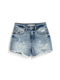 TWEEN DESTROYED HI-RISE WEEKENDER DENIM SHORTS