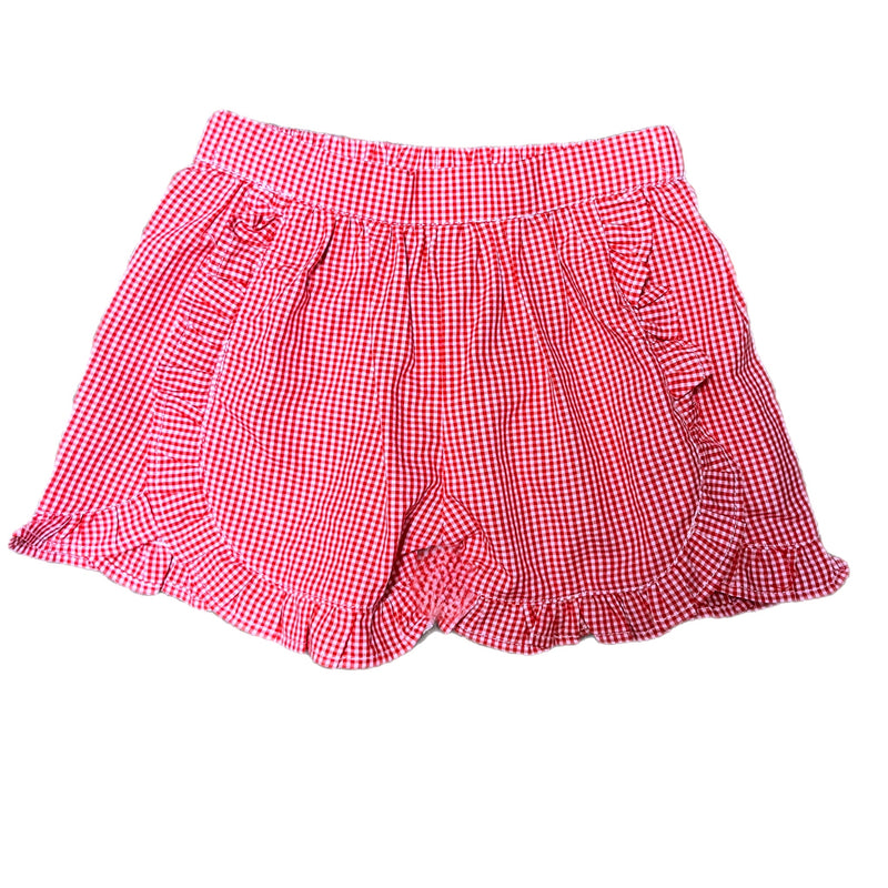 GIRLS RED GINGHAM RUFFLE SHORTS