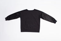 Black French Terry Top with Sparkly Velvet Sleeves