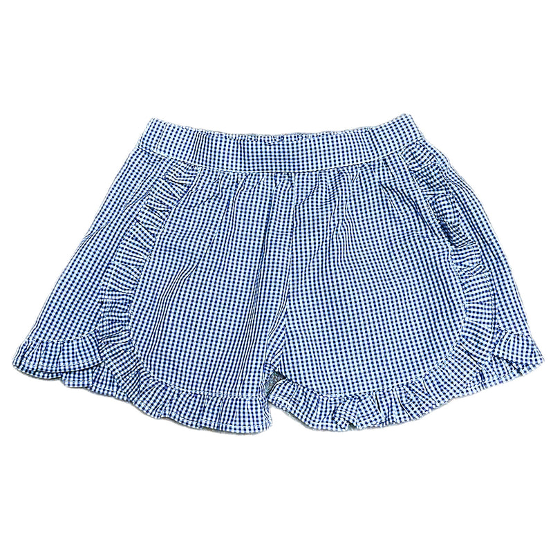 GIRLS NAVY GINGHAM RUFFLE SHORTS
