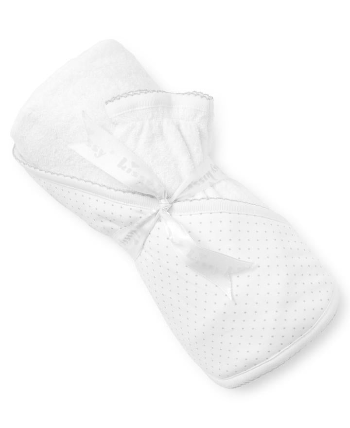 White/Silver New Kissy Dots Hooded Towel & Mitt Set