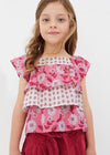 GIRLS PEONY FLORAL RUFFLE TOP