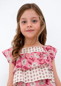 GIRLS PEONY FLORAL RUFFLE TOP