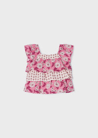 GIRLS PEONY FLORAL RUFFLE TOP