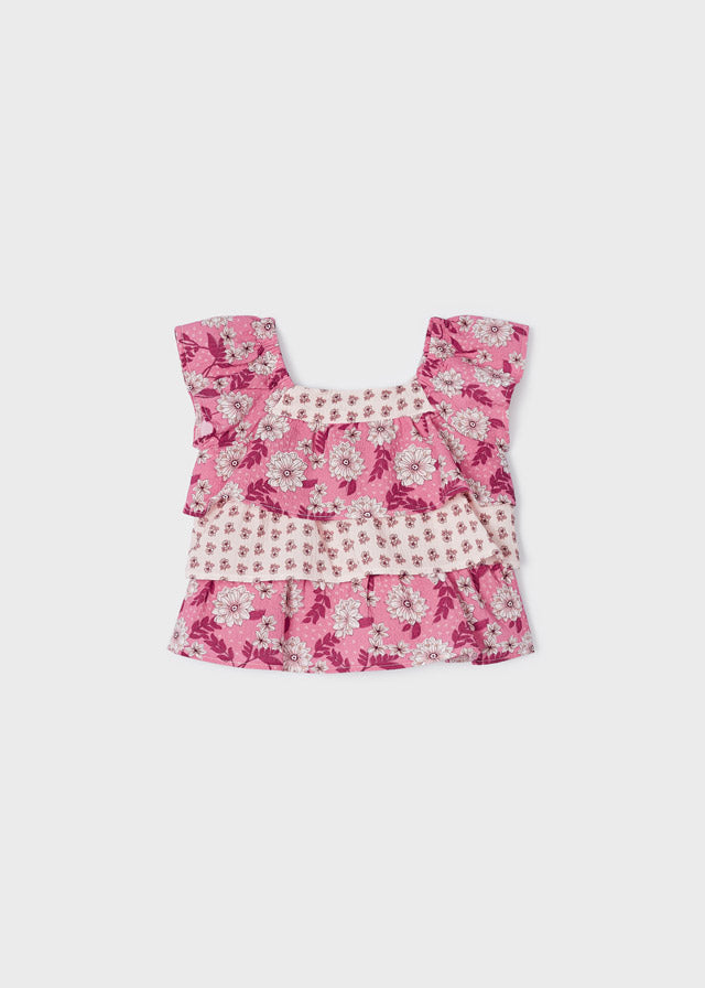 GIRLS PEONY FLORAL RUFFLE TOP