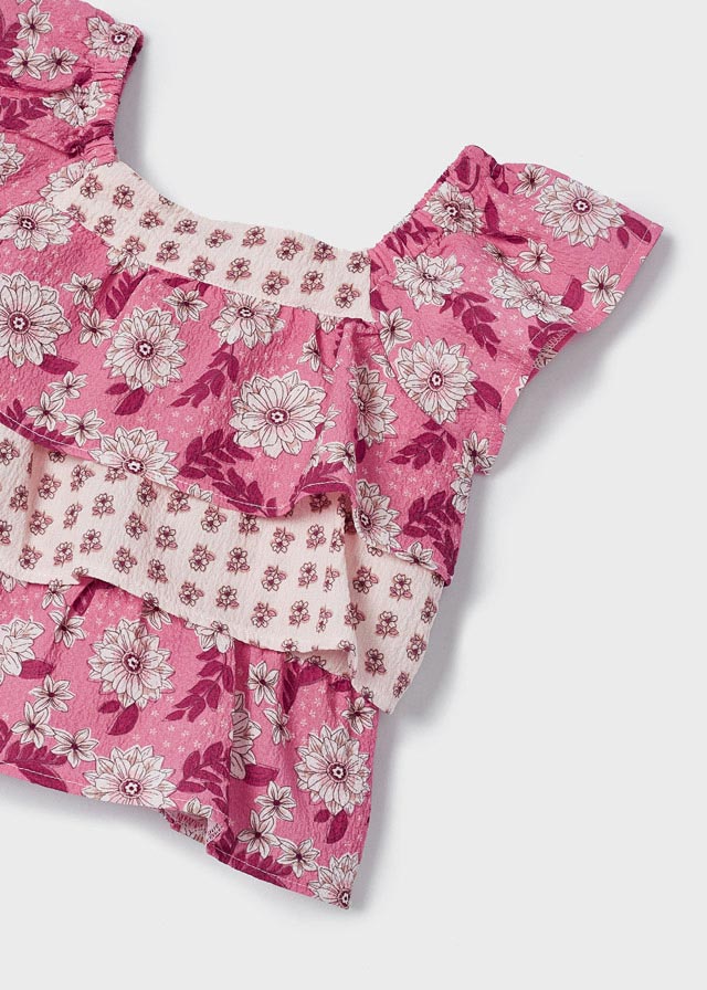 GIRLS PEONY FLORAL RUFFLE TOP