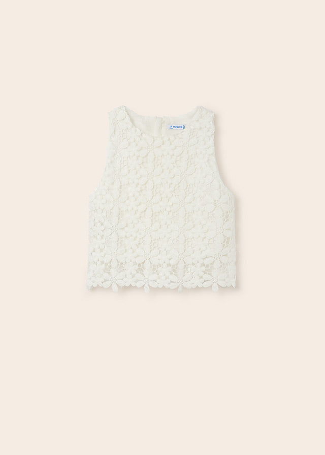 TWEEN DAISY CROCHET WHITE TOP