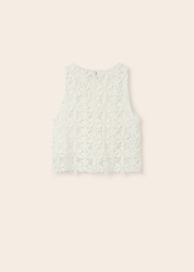 TWEEN DAISY CROCHET WHITE TOP