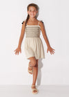 TWEEN SMOCKED LINEN ROMPER