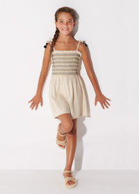 TWEEN SMOCKED LINEN ROMPER