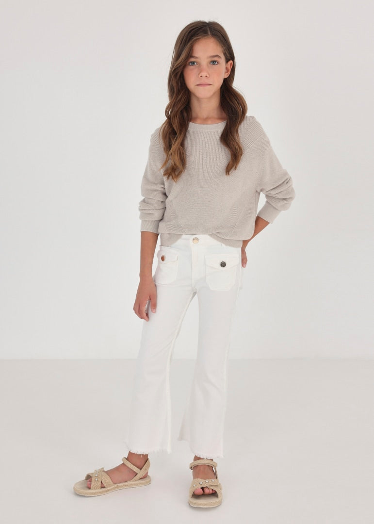 TWEEN WHITE CROPPED FRAYED HEM PANT