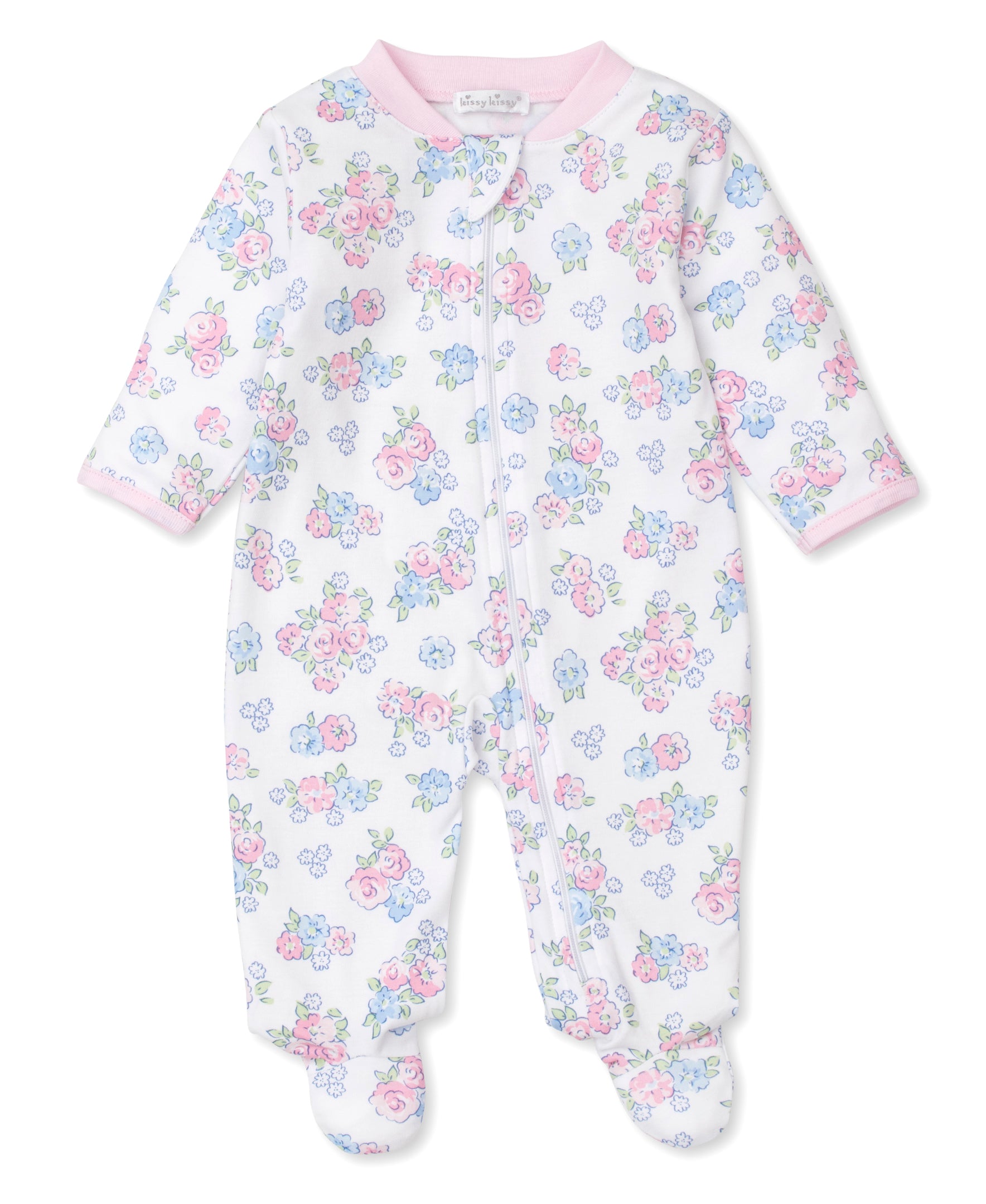 BLUE BLOSSOMS ZIP FOOTIE PAJAMAS